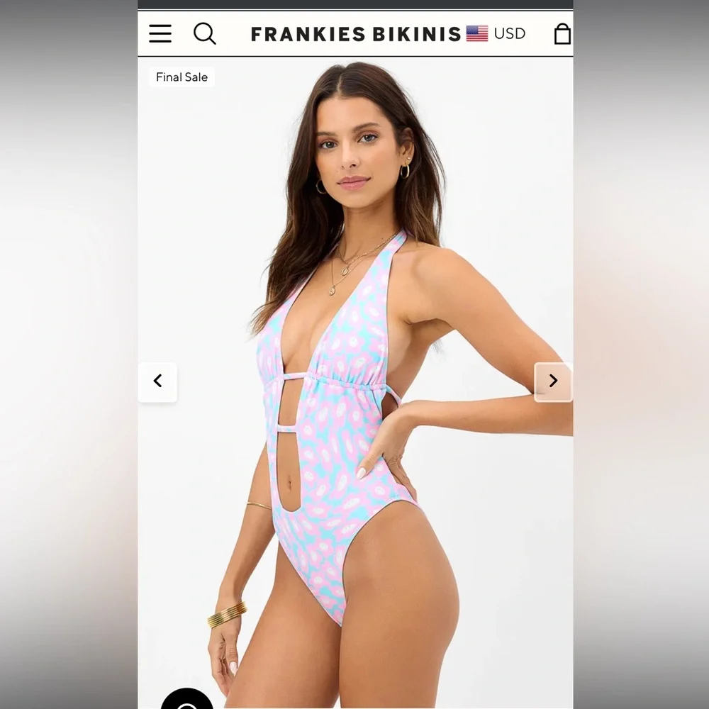 Frankie’s Bikinis Sz Med NWT Paris Terry Halter One-Piece Daisy Dream